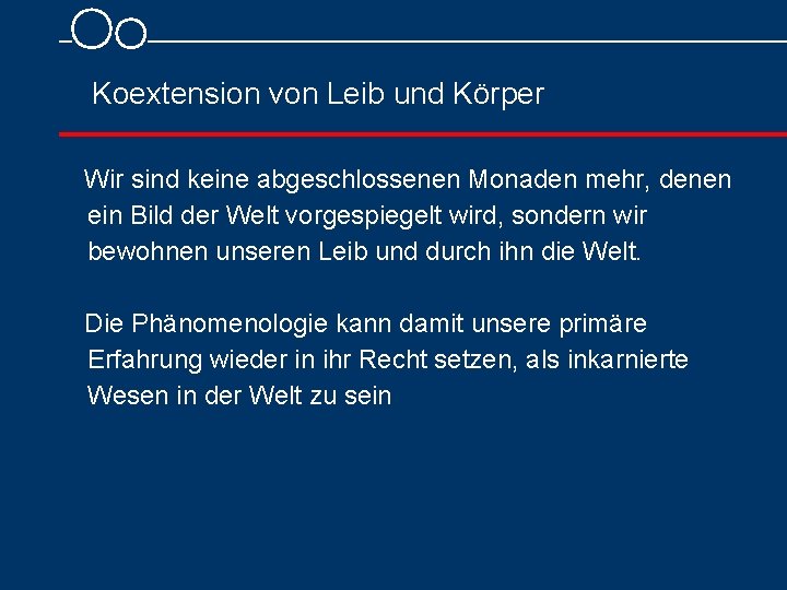 Koextension von Leib und Körper Wir sind keine abgeschlossenen Monaden mehr, denen ein Bild