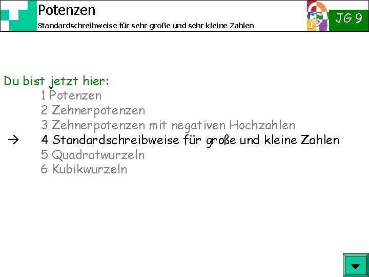 Potenzen Standardschreibweise für sehr große und sehr kleine Zahlen JG 9 Du bist jetzt