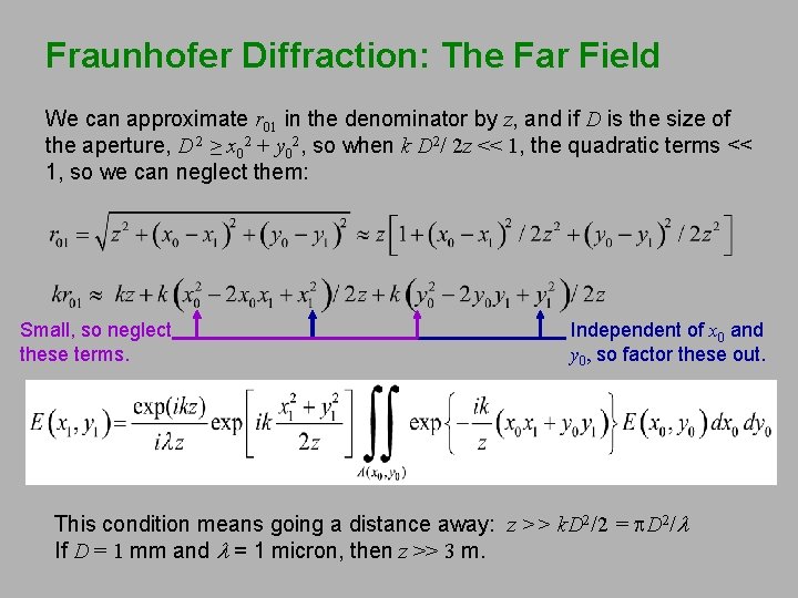 Fraunhofer Diffraction: The Far Field We can approximate r 01 in the denominator by