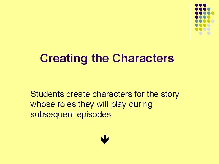  Creating the Characters Students create characters for the story whose roles they will