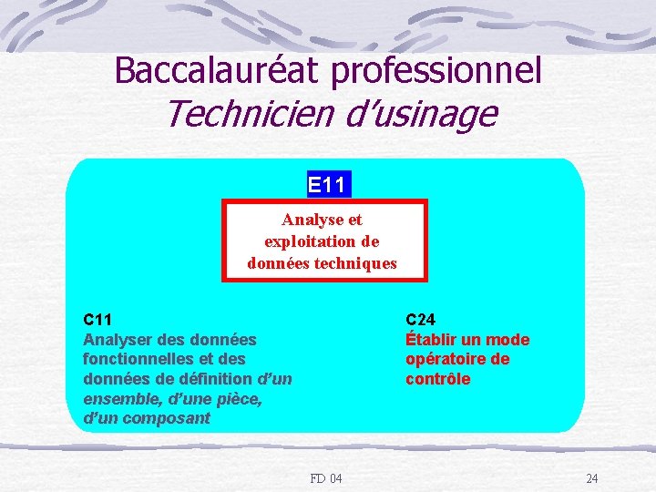 Baccalauréat professionnel Technicien d’usinage E 11 Analyse et exploitation de données techniques C 11