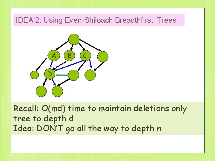 IDEA 2: Using Even-Shiloach Breadthfirst Trees A B C D Recall: O(md) time to