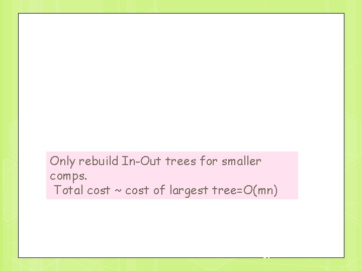 Only rebuild In-Out trees for smaller comps. Total cost ~ cost of largest tree=O(mn)