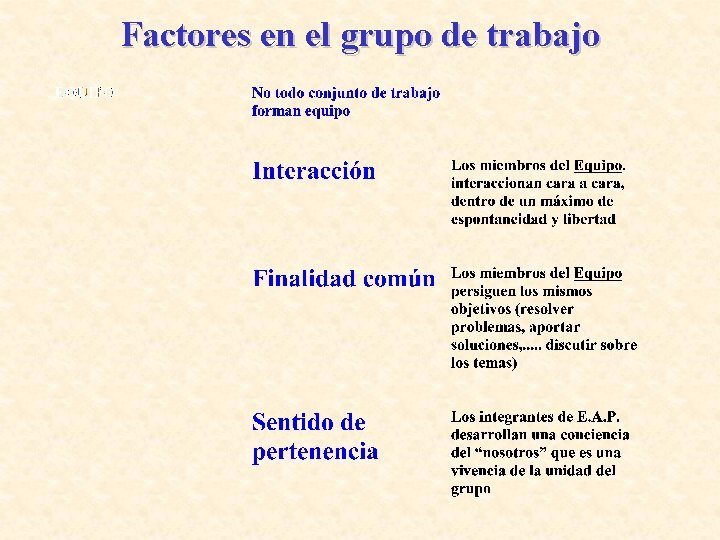 Factores en el grupo de trabajo 