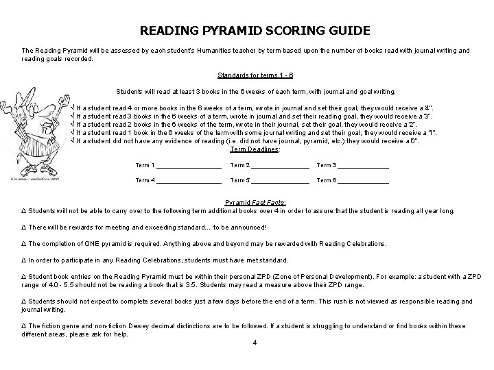 READING PYRAMID SCORING GUIDE The Reading Pyramid will be assessed by each student’s Humanities