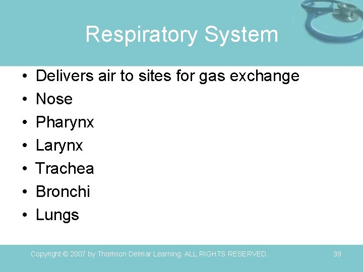 Respiratory System • • Delivers air to sites for gas exchange Nose Pharynx Larynx