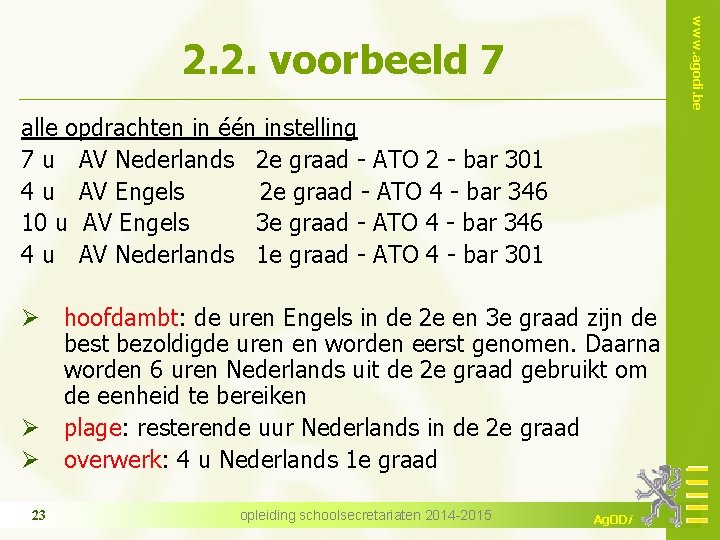 www. agodi. be 2. 2. voorbeeld 7 alle opdrachten in één instelling 7 u