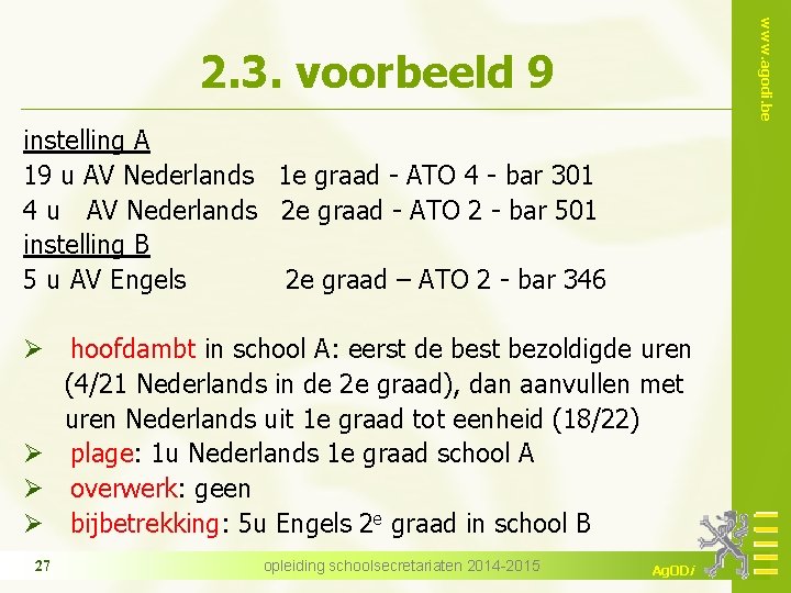 www. agodi. be 2. 3. voorbeeld 9 instelling A 19 u AV Nederlands 1