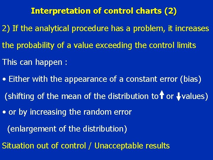 Interpretation of control charts (2) 2) If the analytical procedure has a problem, it