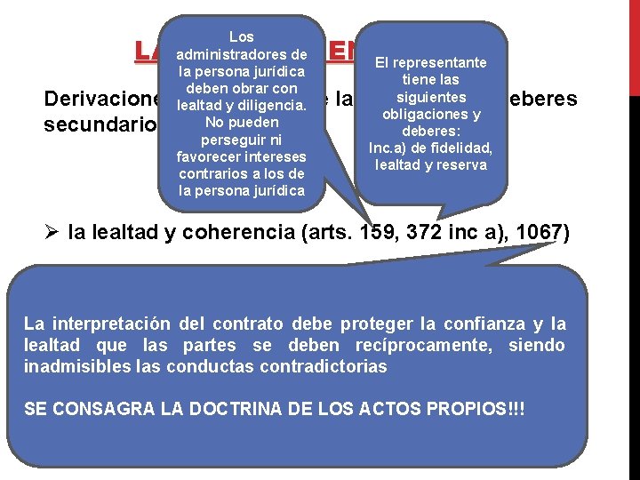 Los administradores de El representante la persona jurídica tiene las deben obrar con siguientes