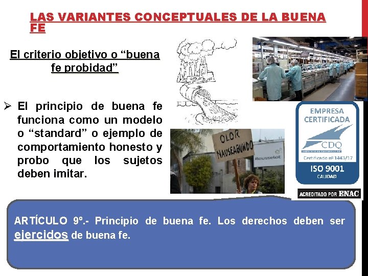 LAS VARIANTES CONCEPTUALES DE LA BUENA FE El criterio objetivo o “buena fe probidad”