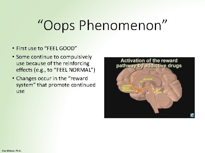 “Oops Phenomenon” • First use to “FEEL GOOD” • Some continue to compulsively use