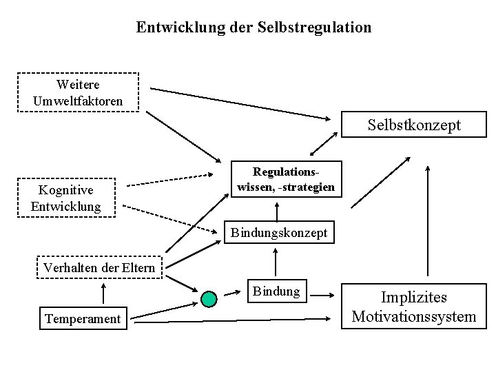 Entwicklung der Selbstregulation Weitere Umweltfaktoren Selbstkonzept Kognitive Entwicklung Regulationswissen, -strategien Bindungskonzept Verhalten der Eltern