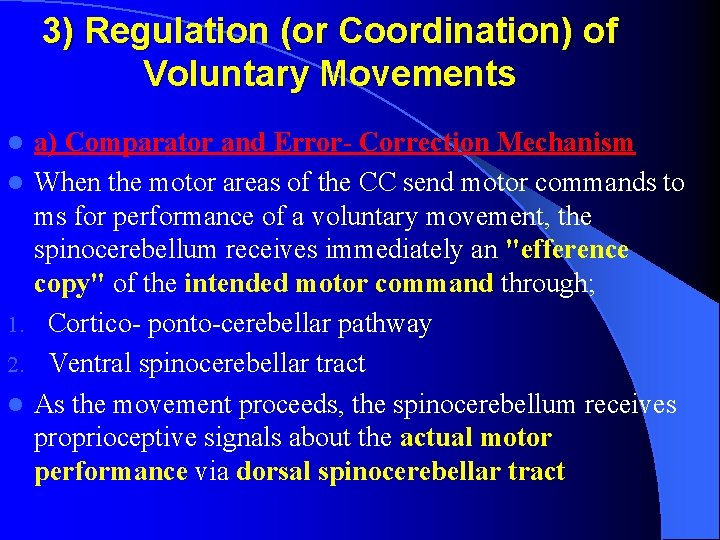3) Regulation (or Coordination) of Voluntary Movements l l 1. 2. l a) Comparator