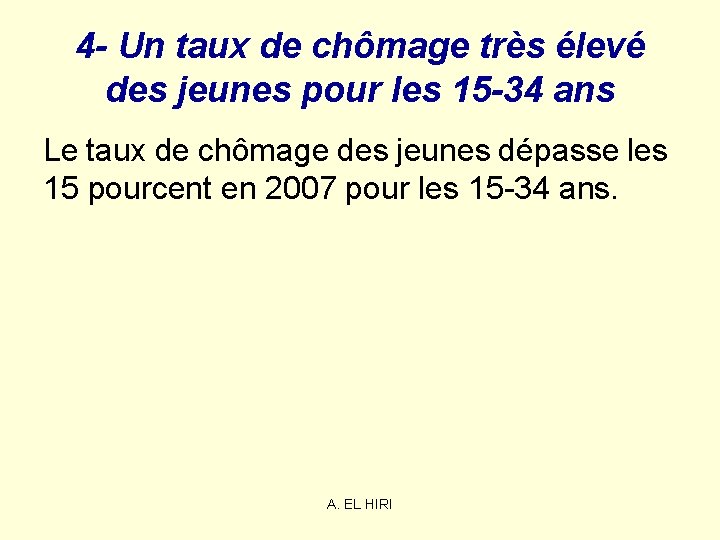 4 - Un taux de chômage très élevé des jeunes pour les 15 -34 4 - Un taux de chômage très élevé des jeunes pour les 15 -34