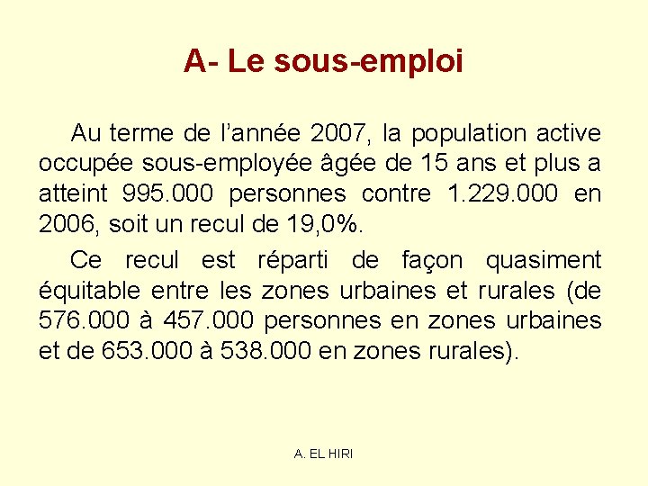 A- Le sous-emploi Au terme de l’année 2007, la population active occupée sous-employée âgée A- Le sous-emploi Au terme de l’année 2007, la population active occupée sous-employée âgée