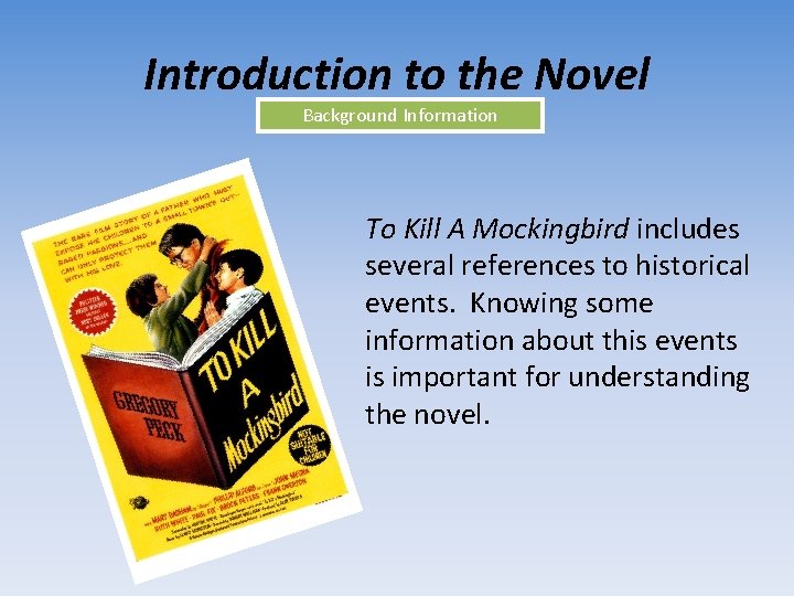 Introduction to the Novel Background Information To Kill A Mockingbird includes several references to