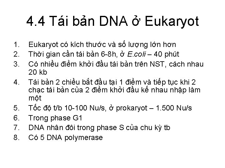 4. 4 Tái bản DNA ở Eukaryot 1. 2. 3. 4. 5. 6. 7.