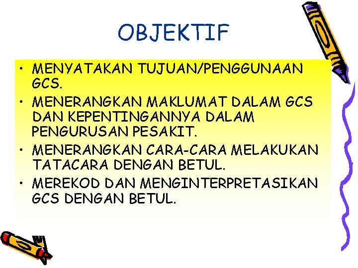 OBJEKTIF • MENYATAKAN TUJUAN/PENGGUNAAN GCS. • MENERANGKAN MAKLUMAT DALAM GCS DAN KEPENTINGANNYA DALAM PENGURUSAN