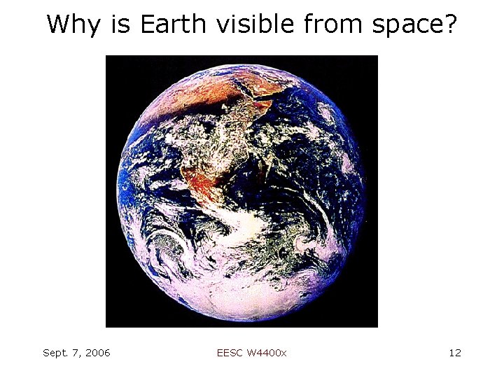 Why is Earth visible from space? Sept. 7, 2006 EESC W 4400 x 12
