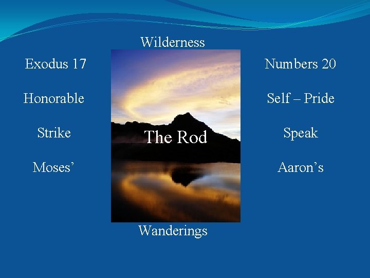 Wilderness Exodus 17 Numbers 20 Honorable Self – Pride Strike The Rod Moses’ Speak