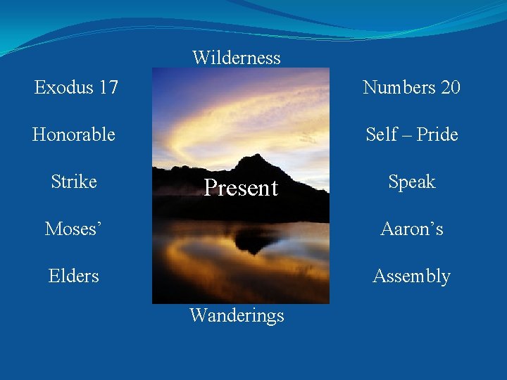 Wilderness Exodus 17 Numbers 20 Honorable Self – Pride Strike Present Speak Moses’ Aaron’s