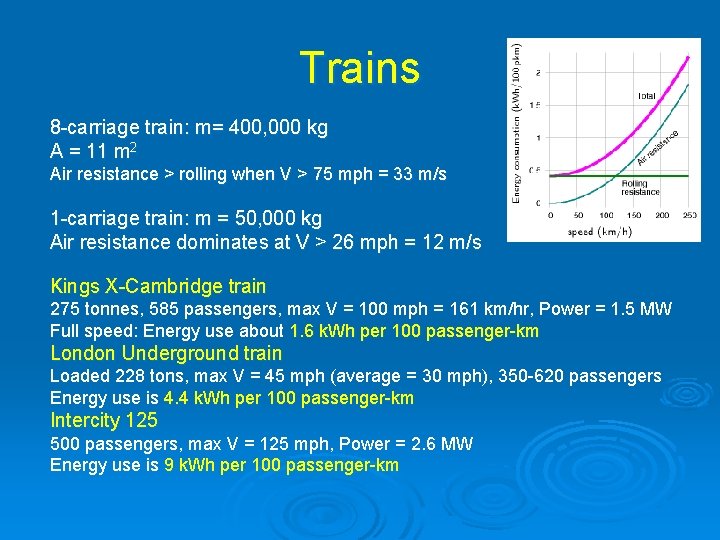 Trains 8 -carriage train: m= 400, 000 kg A = 11 m 2 Air