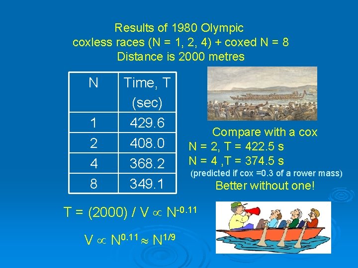 Results of 1980 Olympic coxless races (N = 1, 2, 4) + coxed N
