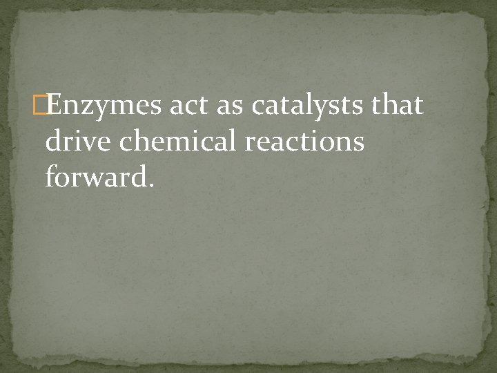 �Enzymes act as catalysts that drive chemical reactions forward. 