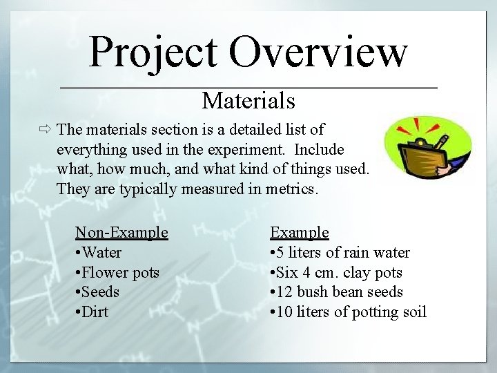 Project Overview Materials ð The materials section is a detailed list of everything used