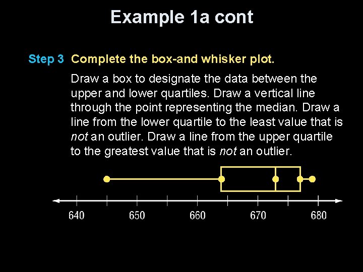 Example 1 a cont Step 3 Complete the box-and whisker plot. Draw a box