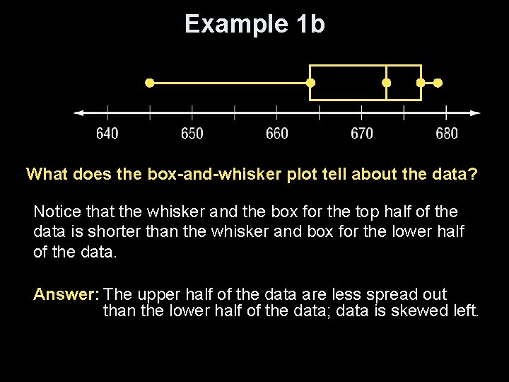 Example 1 b What does the box-and-whisker plot tell about the data? Notice that