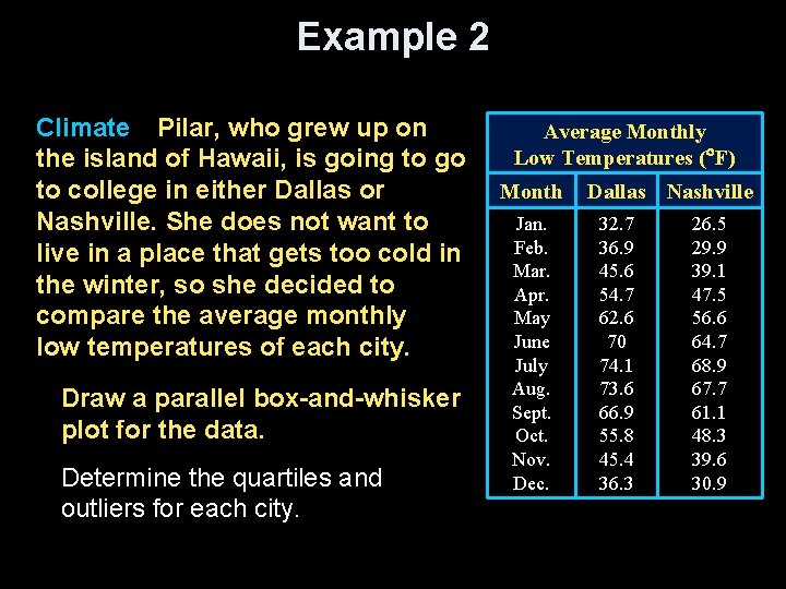 Example 2 Climate Pilar, who grew up on the island of Hawaii, is going to