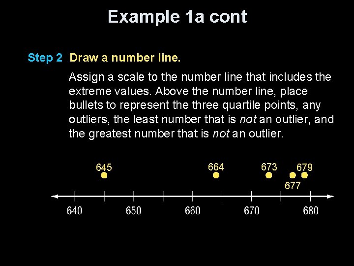 Example 1 a cont Step 2 Draw a number line. Assign a scale to