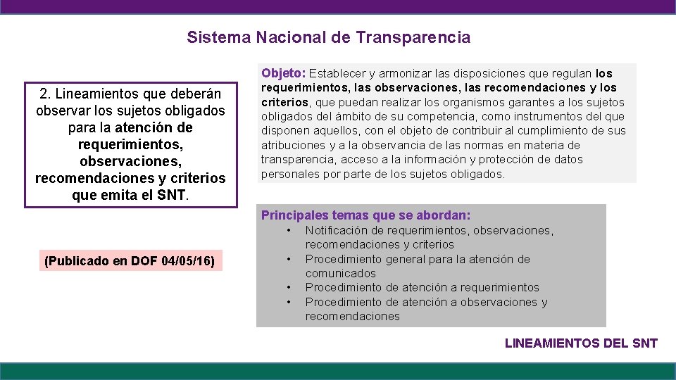 Sistema Nacional de Transparencia Objeto: Establecer y armonizar las disposiciones que regulan los 2.