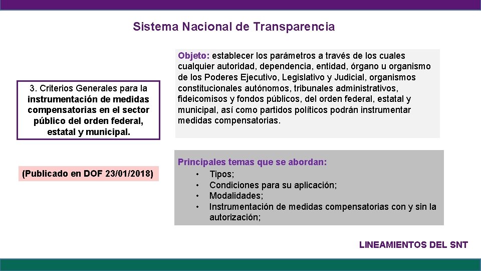 Sistema Nacional de Transparencia 3. Criterios Generales para la instrumentación de medidas compensatorias en