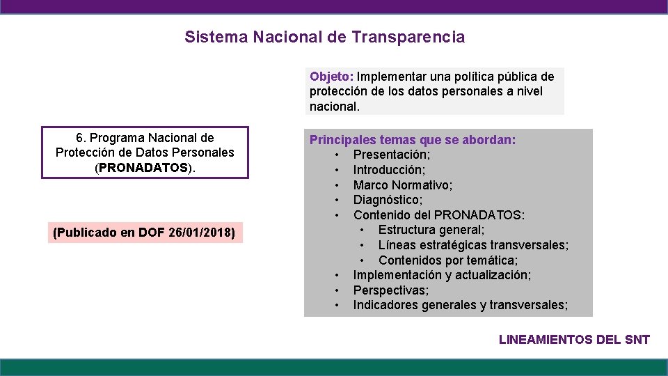 Sistema Nacional de Transparencia Objeto: Implementar una política pública de protección de los datos