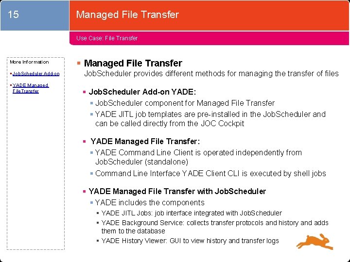 15 Managed File Transfer Use Case: File Transfer More Information § Job. Scheduler Add-on