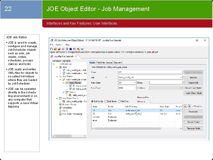 22 JOE Object Editor - Job Management Interfaces and Key Features: User Interfaces JOE