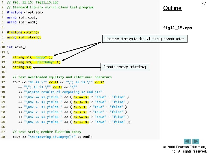Outline 97 fig 11_15. cpp of 4) Passing strings to the string (1 constructor
