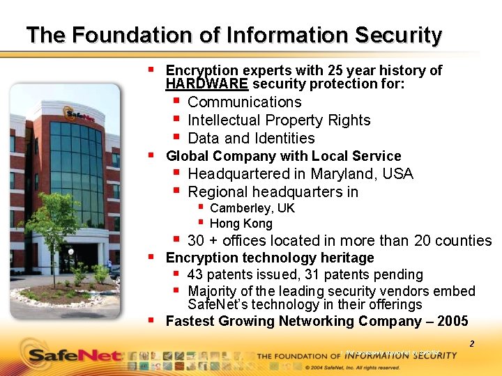 The Foundation of Information Security § Encryption experts with 25 year history of HARDWARE