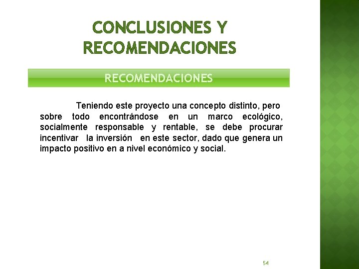 CONCLUSIONES Y RECOMENDACIONES Teniendo este proyecto una concepto distinto, pero sobre todo encontrándose en