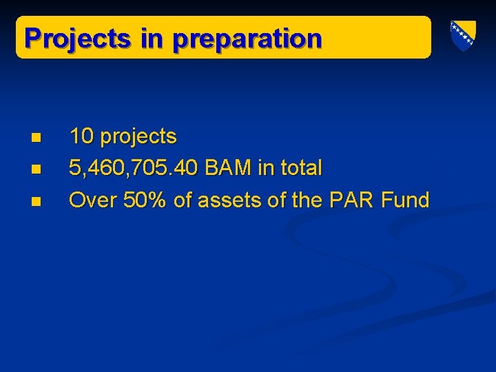 Projects in preparation n 10 projects 5, 460, 705. 40 BAM in total Over