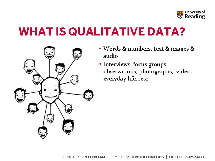 WHAT IS QUALITATIVE DATA? • Words & numbers, text & images & audio •