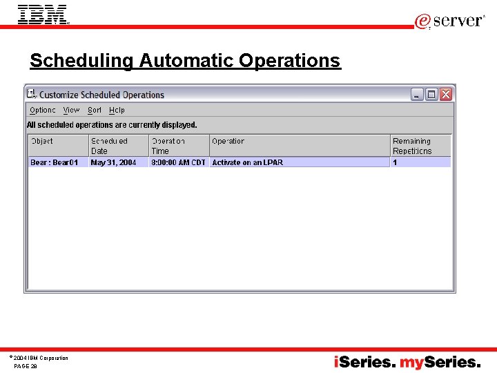 Scheduling Automatic Operations © 2004 IBM Corporation PAGE 28 Scheduling Automatic Operations © 2004 IBM Corporation PAGE 28