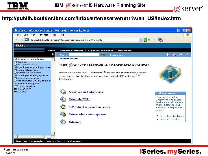 IBM i 5 Hardware Planning Site http: //publib. boulder. ibm. com/infocenter/eserver/v 1 r 2 IBM i 5 Hardware Planning Site http: //publib. boulder. ibm. com/infocenter/eserver/v 1 r 2