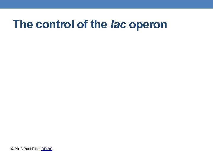The control of the lac operon © 2016 Paul Billiet ODWS 