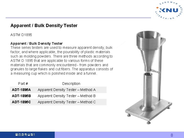 Apparent / Bulk Density Tester ASTM D 1895 Apparent / Bulk Density Tester These