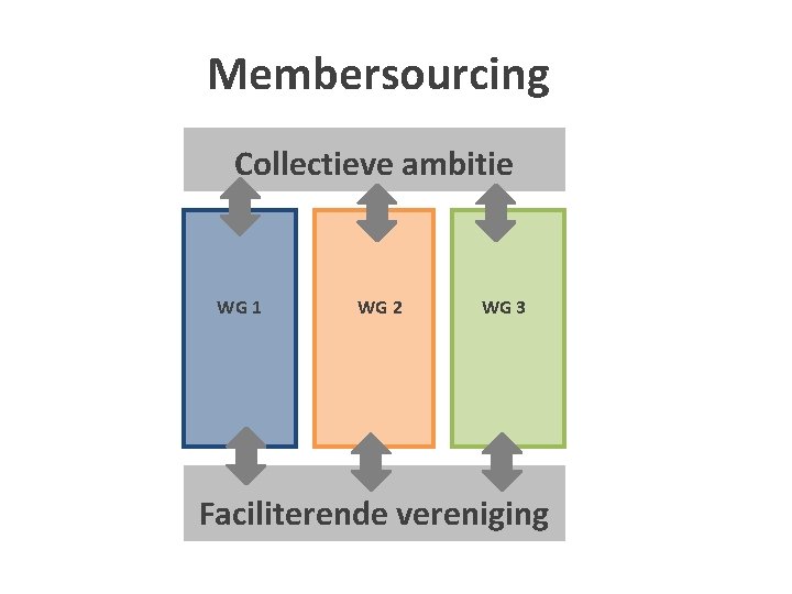 Membersourcing Collectieve ambitie WG 1 WG 2 WG 3 Faciliterende vereniging 