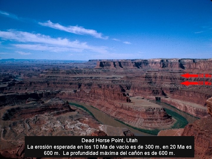 Dead Horse Point, Utah La erosión esperada en los 10 Ma de vacío es